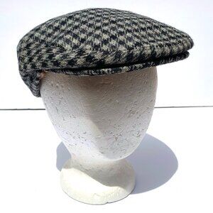 Vintage Christys’ London Wool Houndstooth Tweed Flat Cap - Black Gray Size 7¼